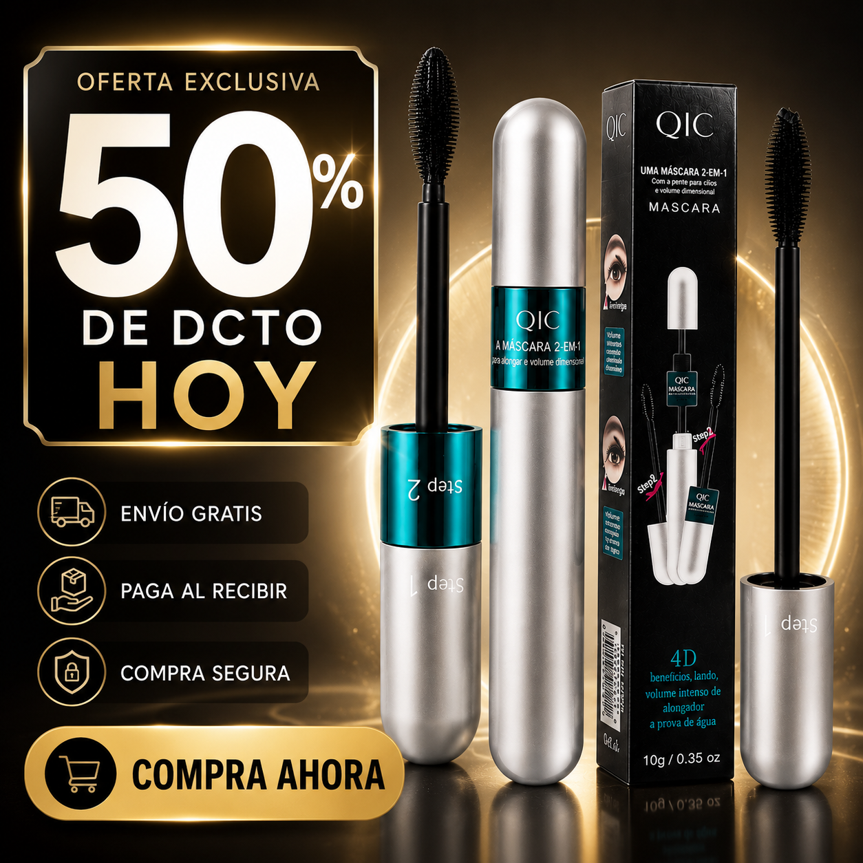 Mascara QIC - Doble Efecto 4D Más Volumen