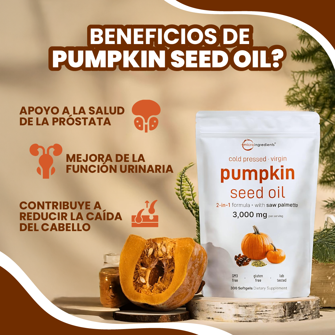 Aceite de Calabaza y Palmito - Apoya cabello fuerte y bienestar urinario