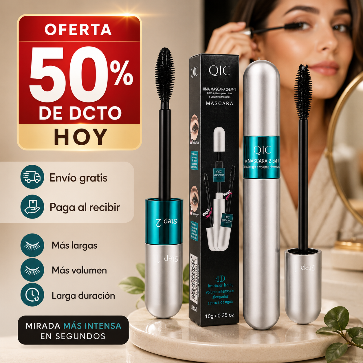 Mascara QIC - Doble Efecto 4D Más Volumen
