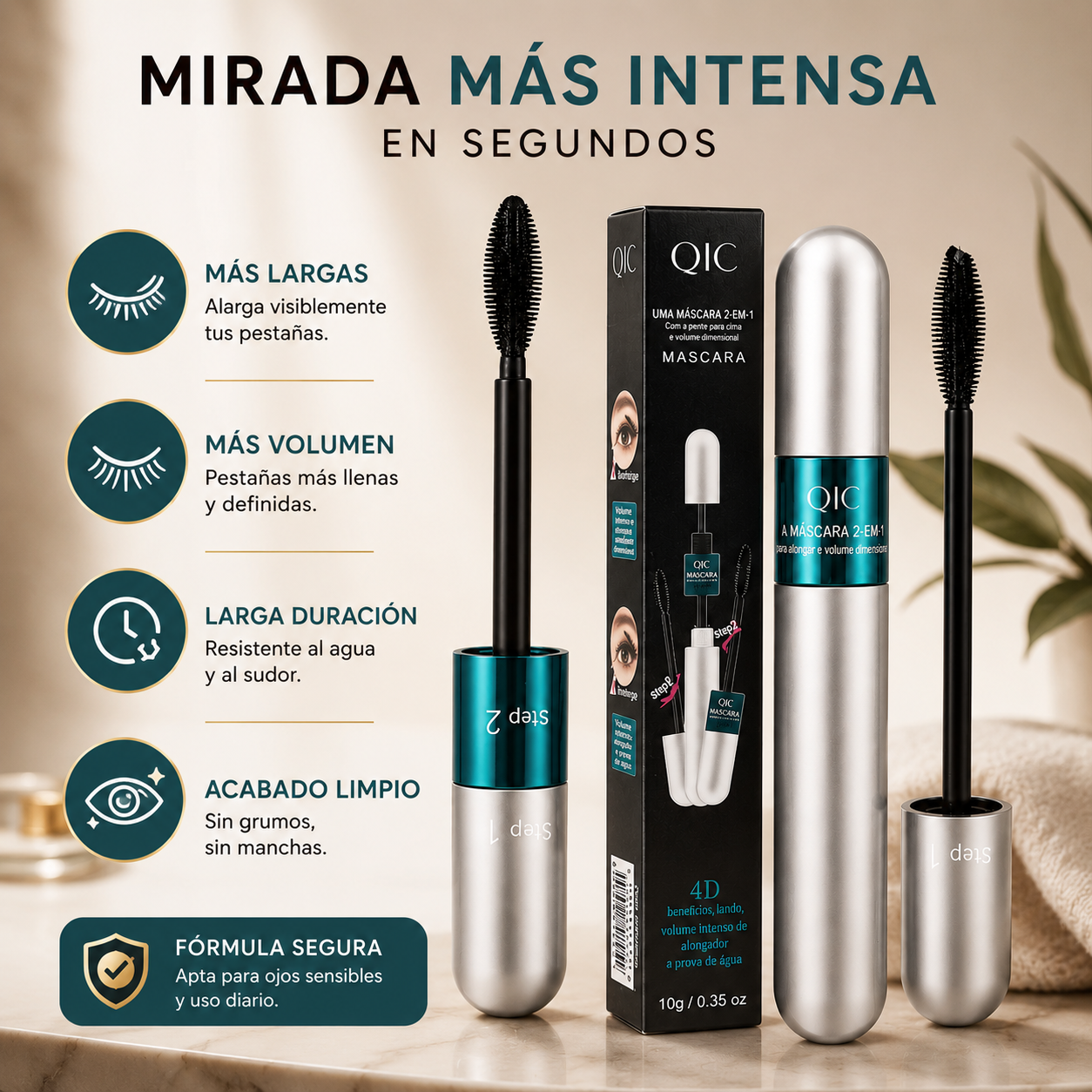 Mascara QIC - Doble Efecto 4D Más Volumen
