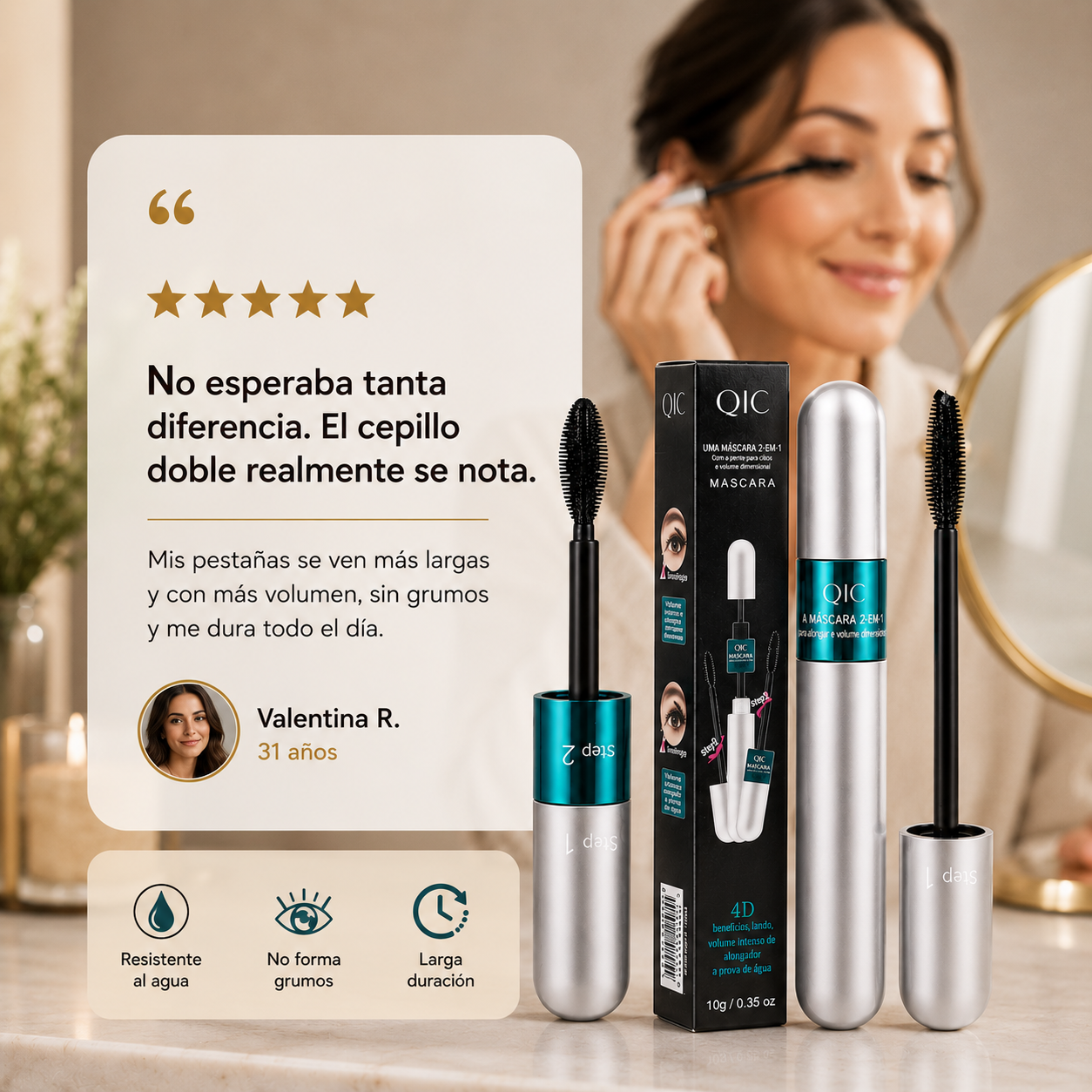 Mascara QIC - Doble Efecto 4D Más Volumen