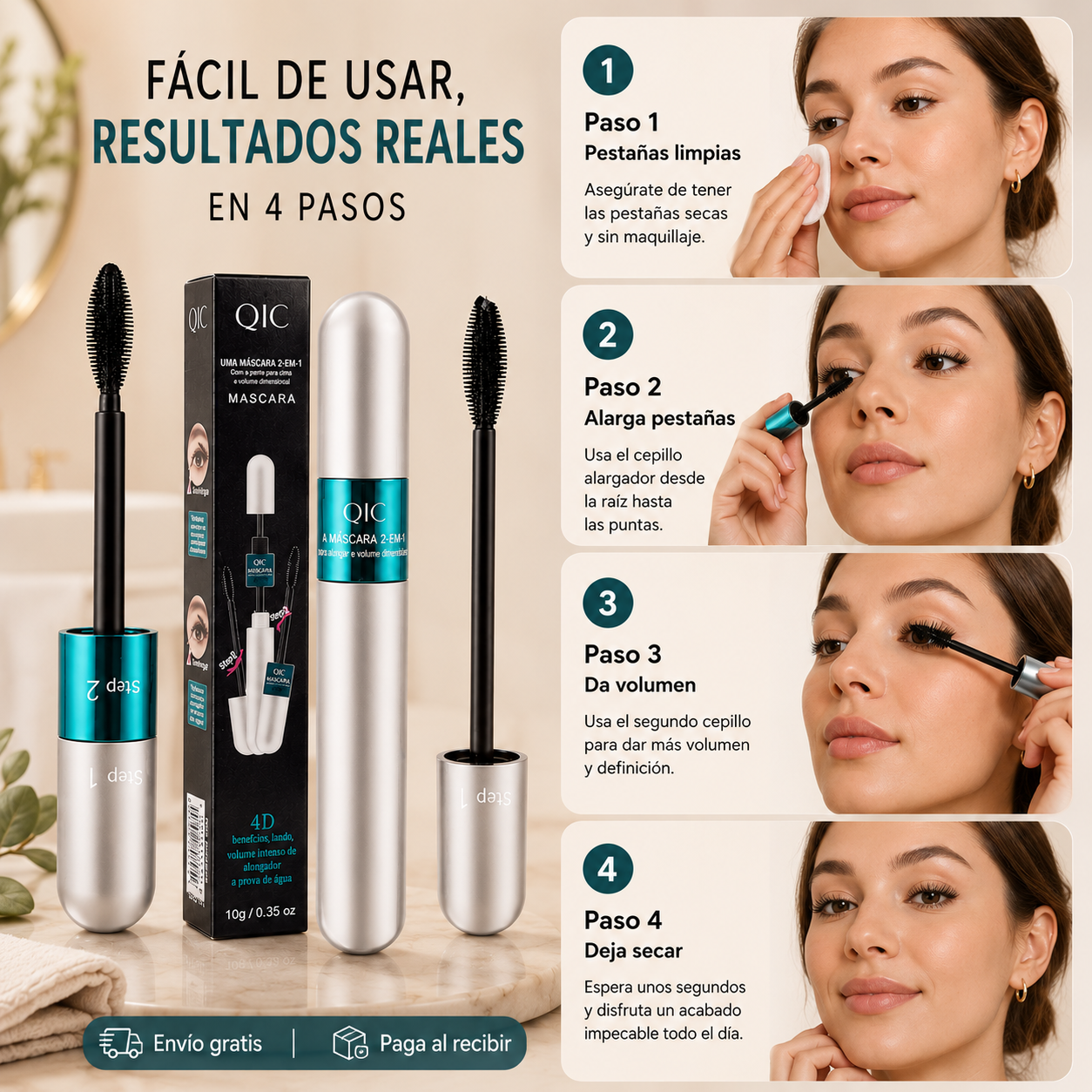 Mascara QIC - Doble Efecto 4D Más Volumen