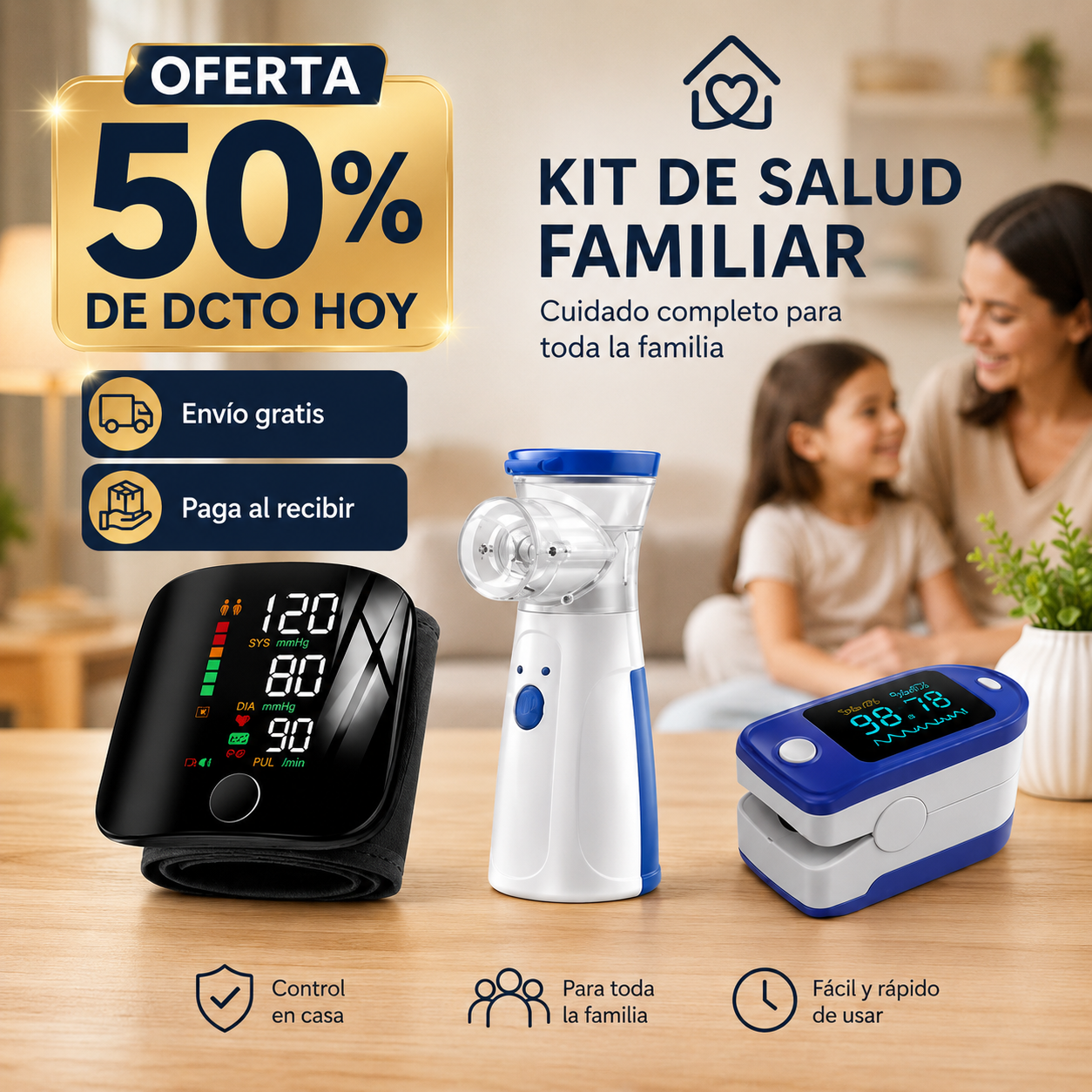 VitalCare 3 en 1 - Tensiómetro + Nebulizador + Oxímetro