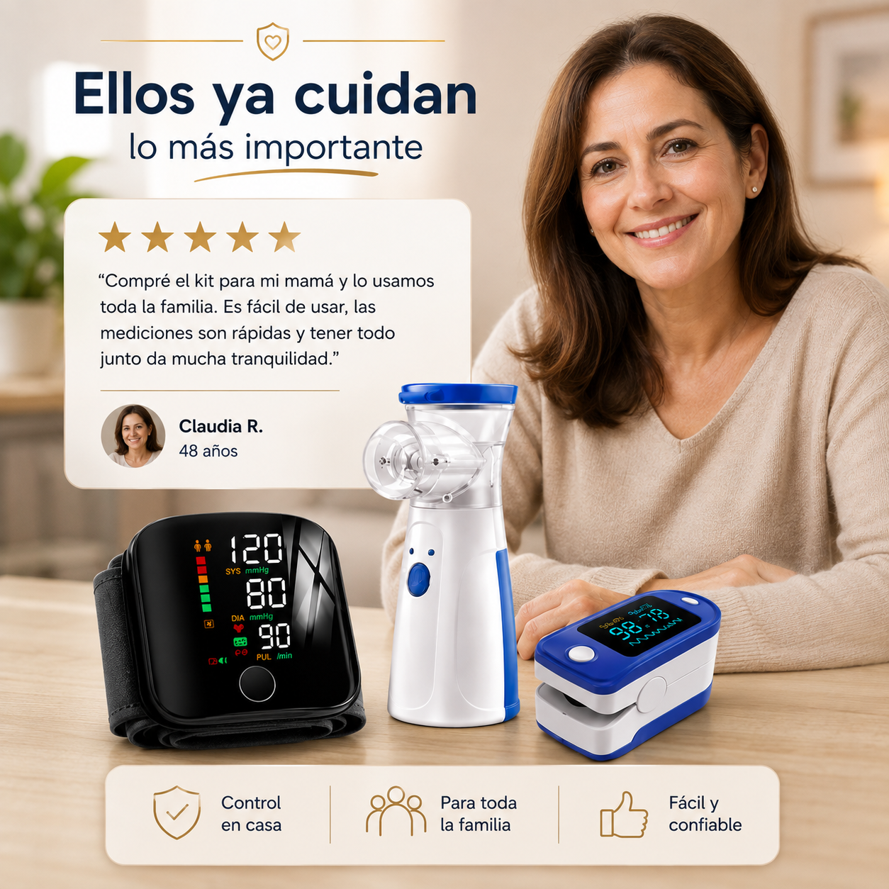 VitalCare 3 en 1 - Tensiómetro + Nebulizador + Oxímetro