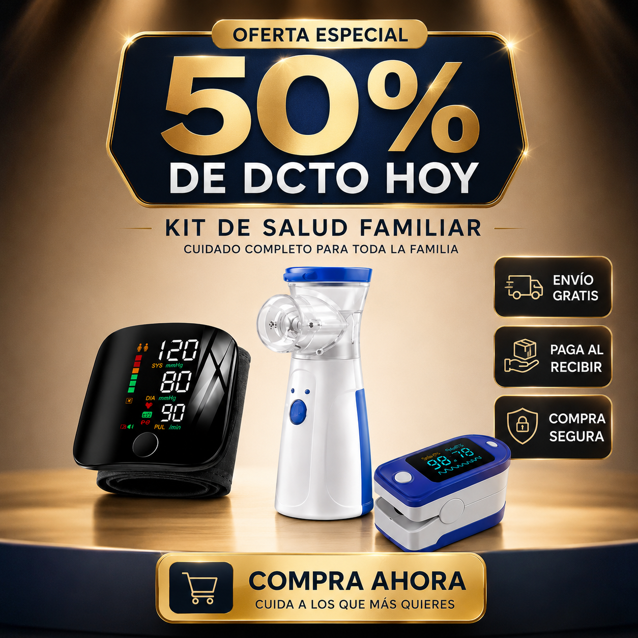VitalCare 3 en 1 - Tensiómetro + Nebulizador + Oxímetro