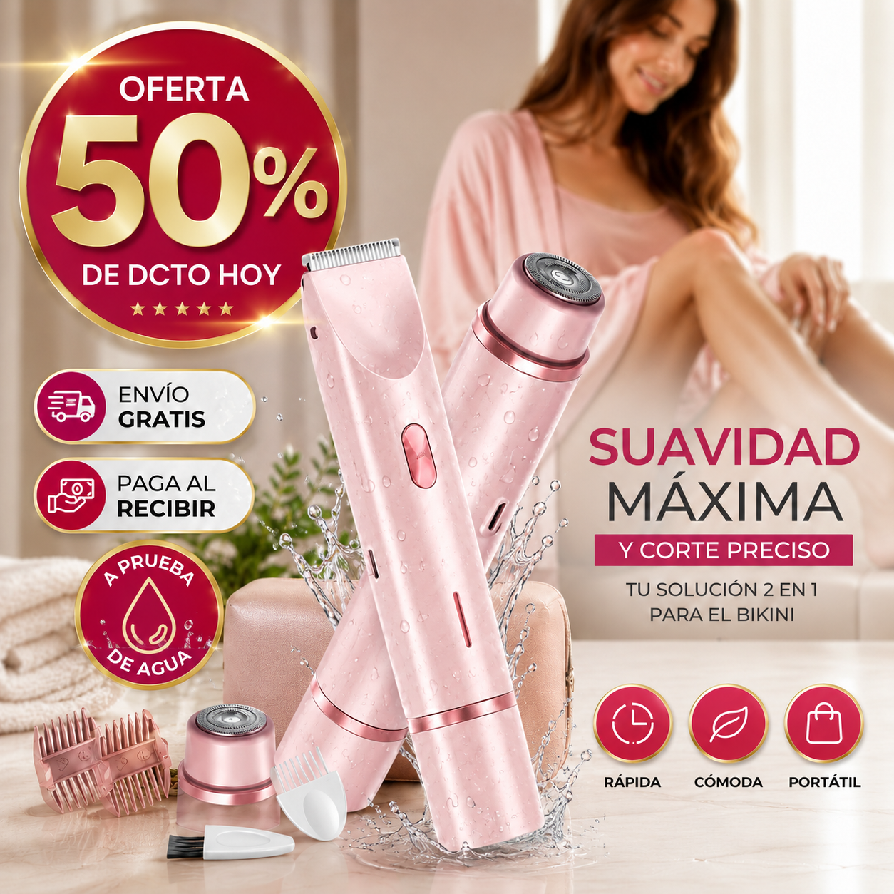 PeachSkin 2 en 1 - Depilación suave y rápida aprueba de agua