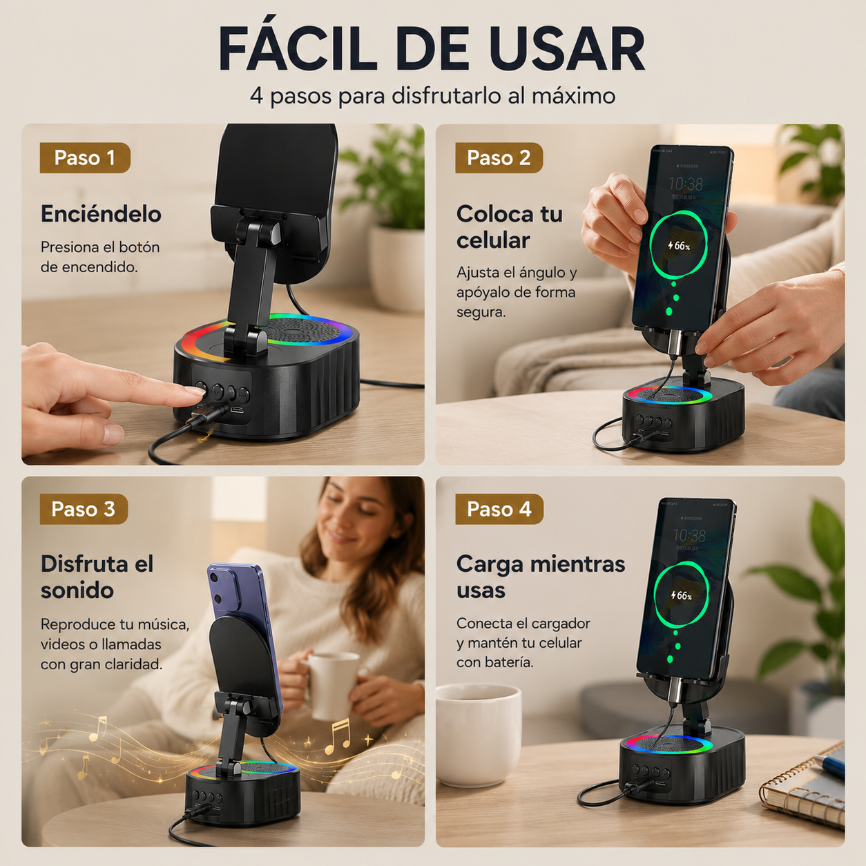 PowerStand - Parlante, Carga y Soporte