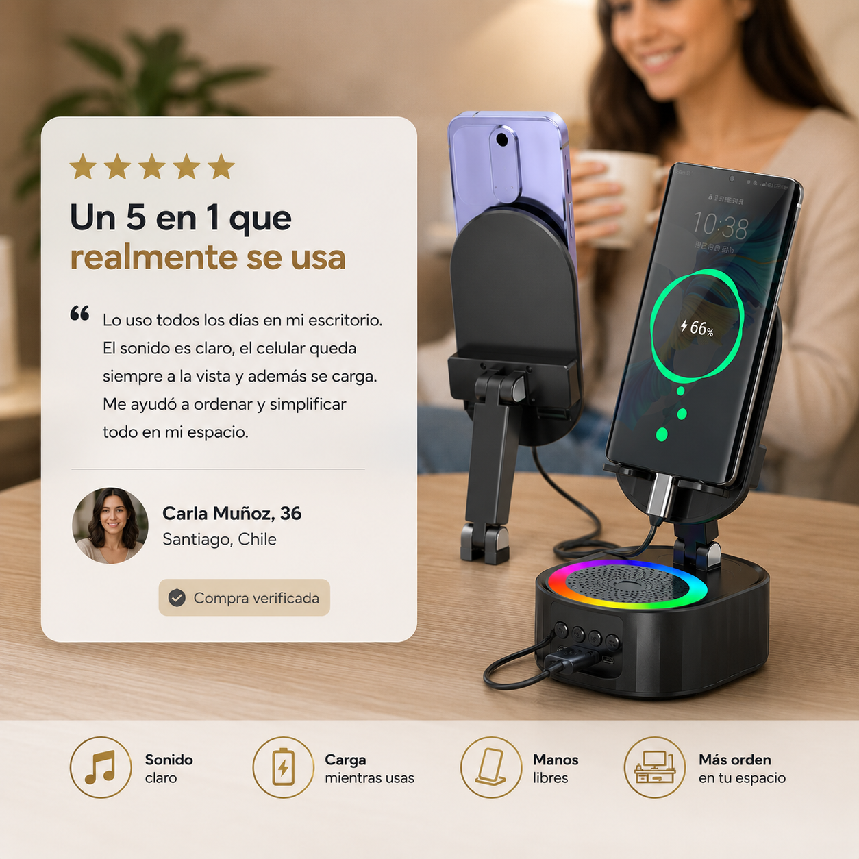 PowerStand - Parlante, Carga y Soporte
