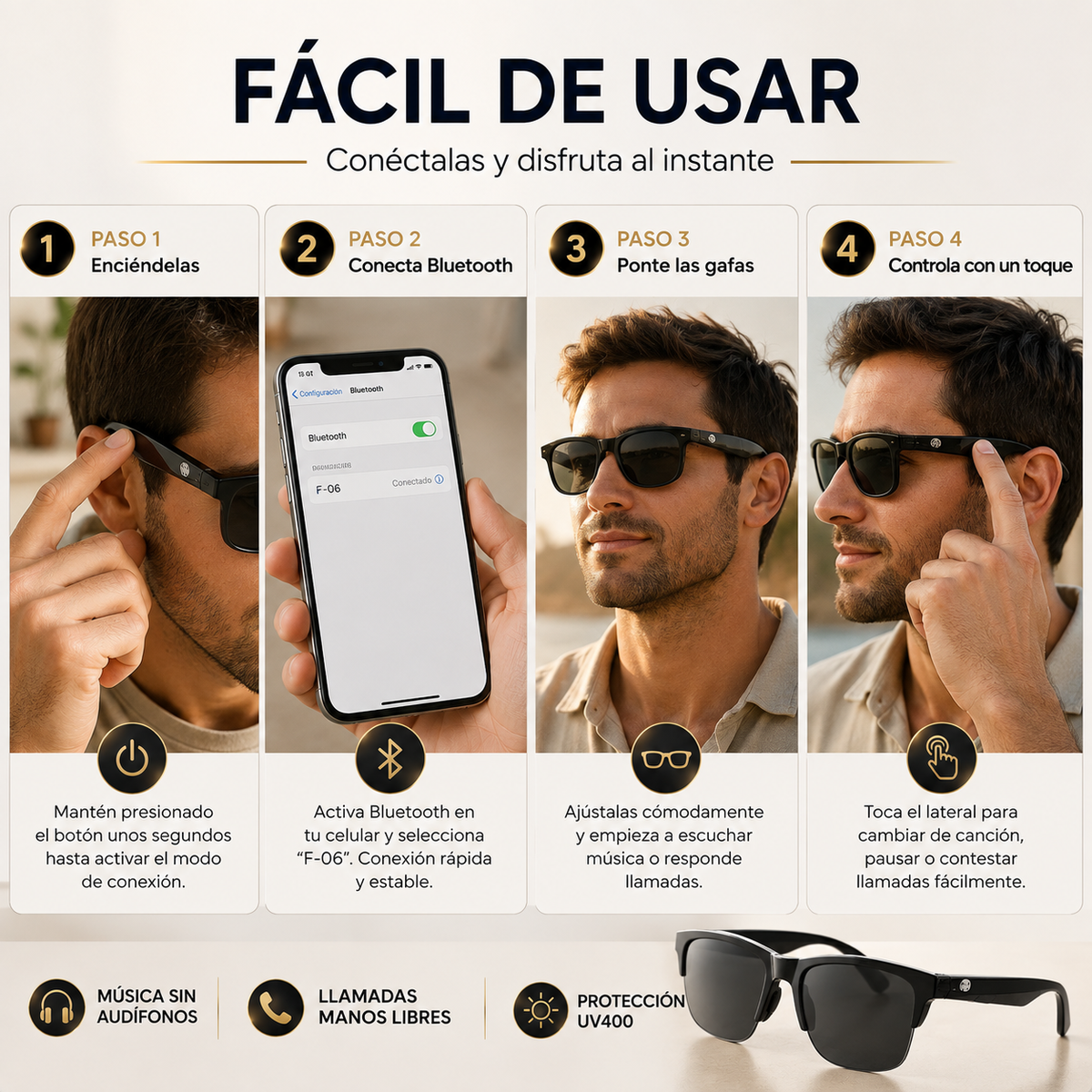 Gafas Inteligente F06 - Escucha sin dejar de ver
