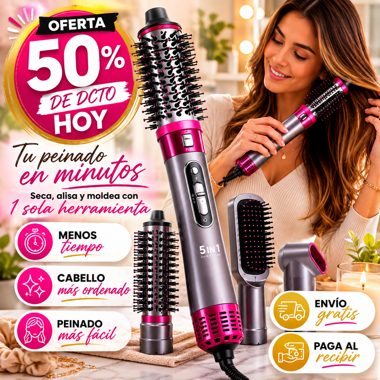 BellaAir 5 en 1 - Peina y seca en minutos