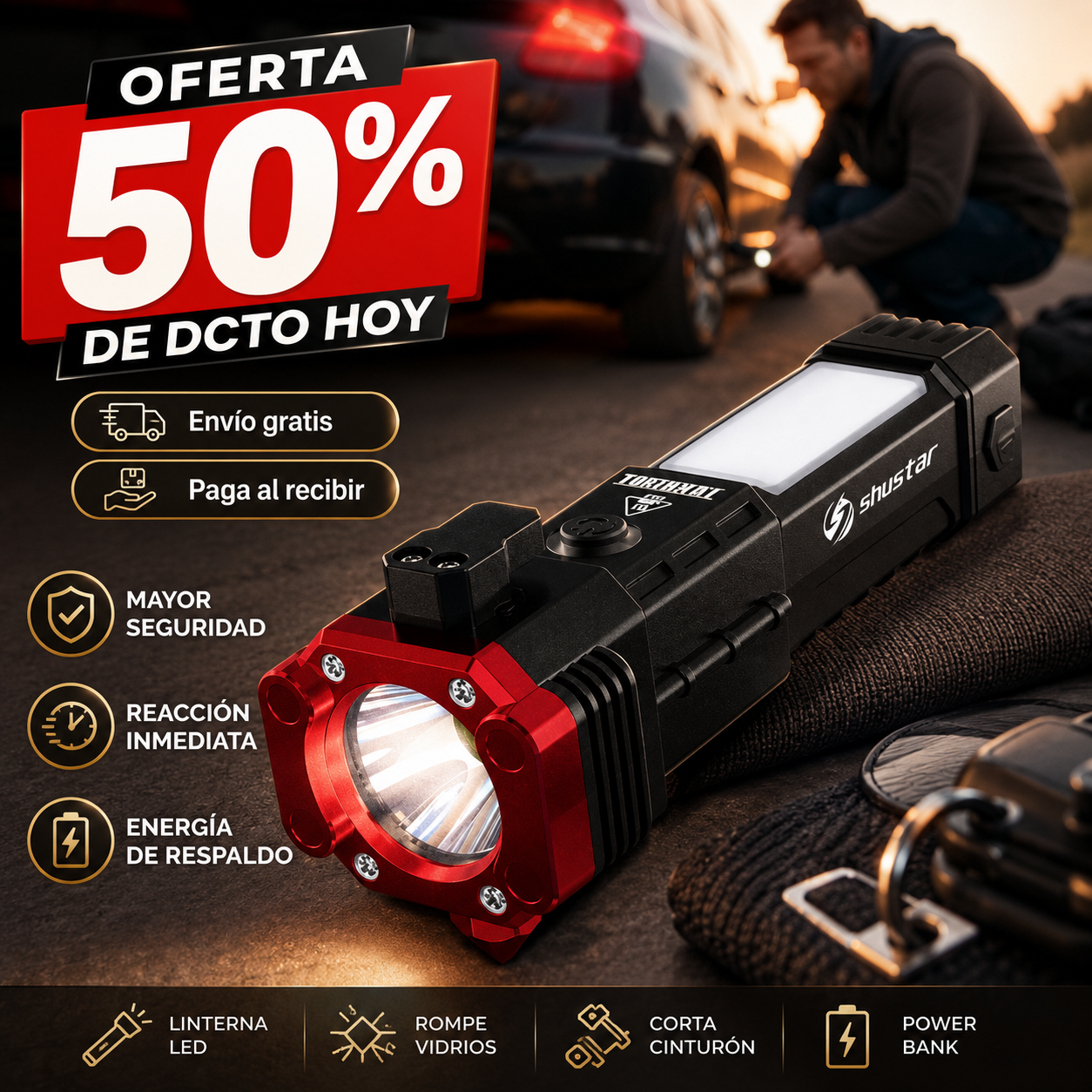 LumiPro 4 en 1 - Luz y seguridad siempre contigo