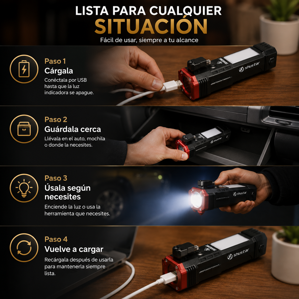 LumiPro 4 en 1 - Luz y seguridad siempre contigo