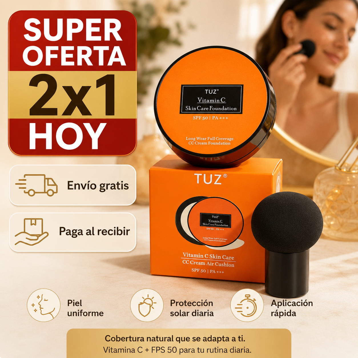 Base Coreana 2x1 TUZ - Cobertura Ligera y Protección FPS 50+