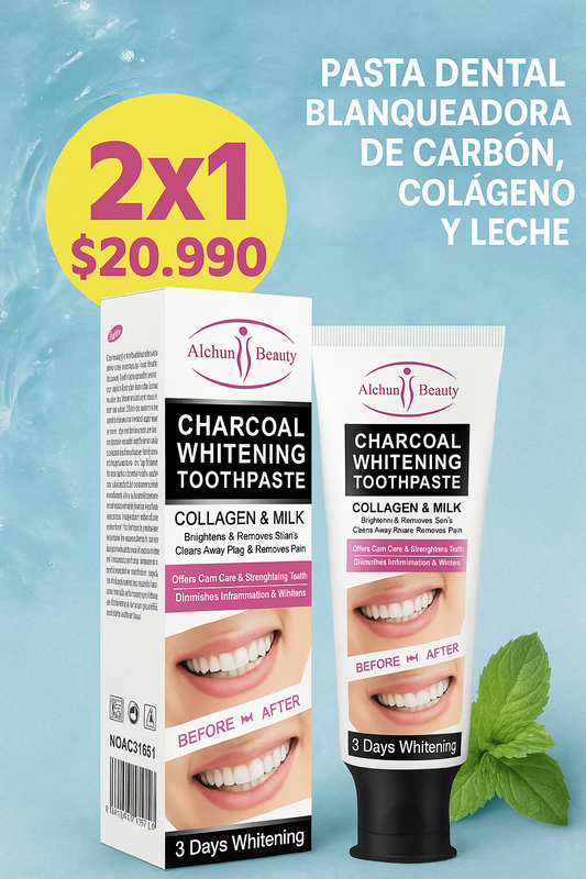 PASTA DENTAL BLANQUEADORA DE CARBÓN Y COLAGENO 2X1
