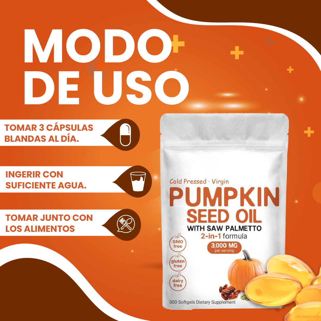 Aceite de Calabaza y Palmito - Apoya cabello fuerte y bienestar urinario